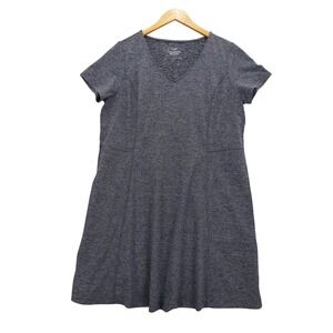 J. Jill Fit Marled V-Neck Dress Women M Blue Short‎ Sleeve A-Line Pockets
